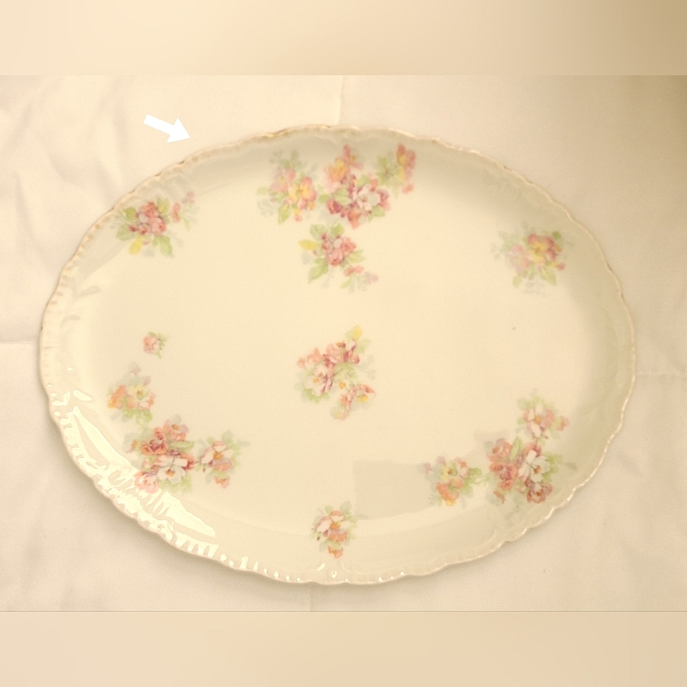 Jean Pouyat Limoges Early 1900's French Hand-painted Floral Print Oblong Platter - Picture 11 of 11